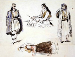 Study of Three Albanian Arnavuts and a Woman in Albanian Costume